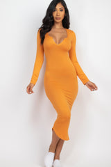 Split Neck Long Sleeve Midi Dress | Mixtshop LLC