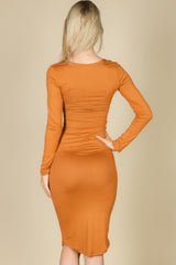 Split Neck Long Sleeve Midi Dress | Mixtshop LLC