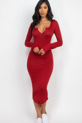Split Neck Long Sleeve Midi Dress | Mixtshop LLC