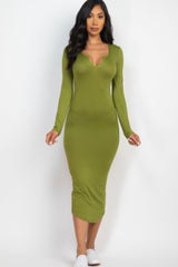 Split Neck Long Sleeve Midi Dress | Mixtshop LLC