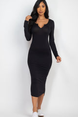 Split Neck Long Sleeve Midi Dress | Mixtshop LLC