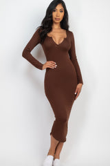 Split Neck Long Sleeve Midi Dress | Mixtshop LLC