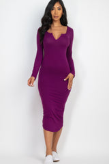Split Neck Long Sleeve Midi Dress | Mixtshop LLC