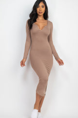 Split Neck Long Sleeve Midi Dress | Mixtshop LLC