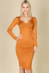 Split Neck Long Sleeve Midi Dress | Mixtshop LLC