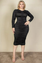 Plus Size Ruched Long Sleeve Midi Dress | Mixtshop LLC