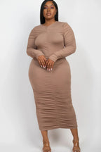 Plus Size Ruched Long Sleeve Midi Dress | Mixtshop LLC