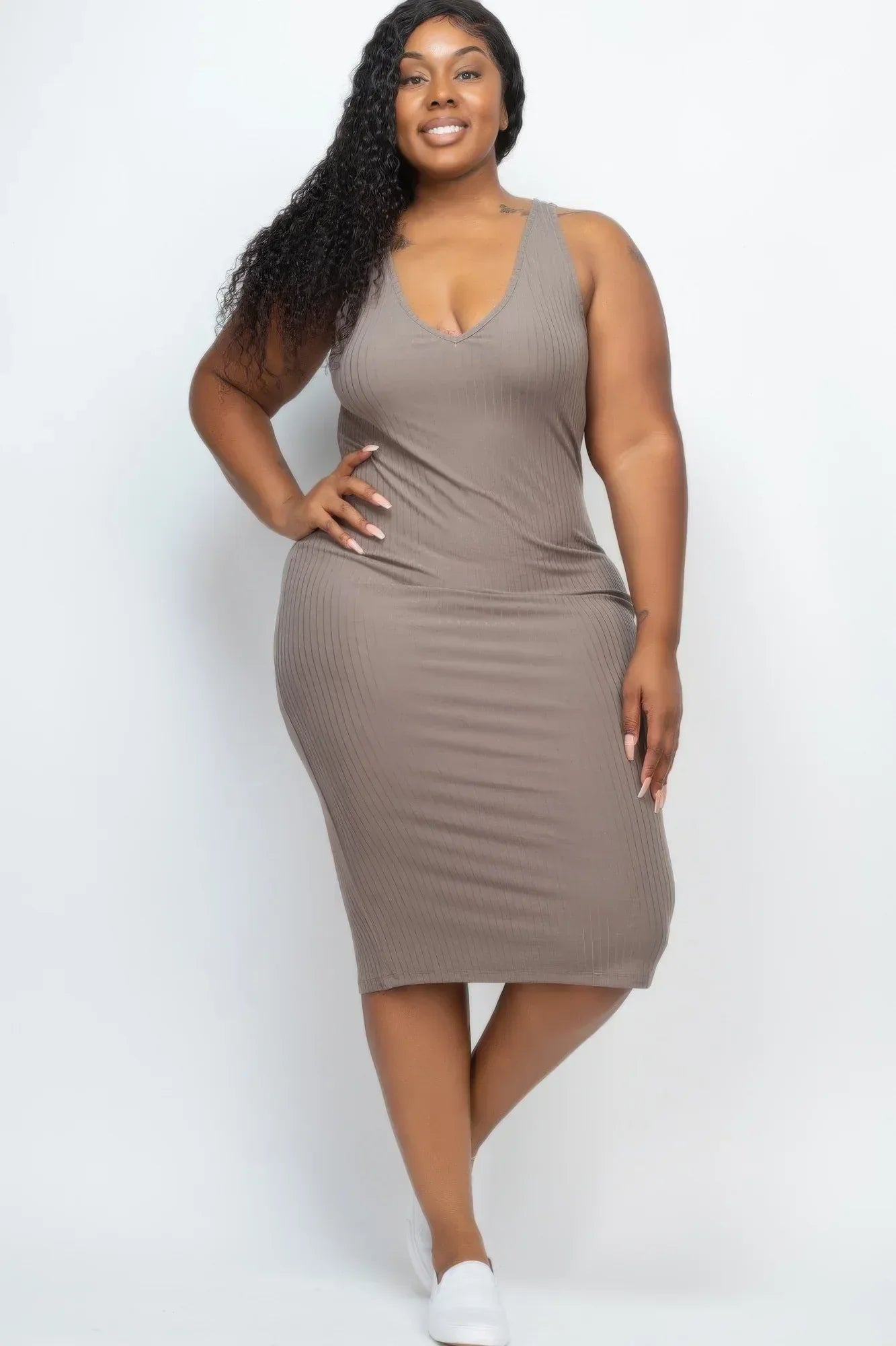 Plus Size Ribbed Sleeveless Bodycon Midi Dress | Mixtshop LLC