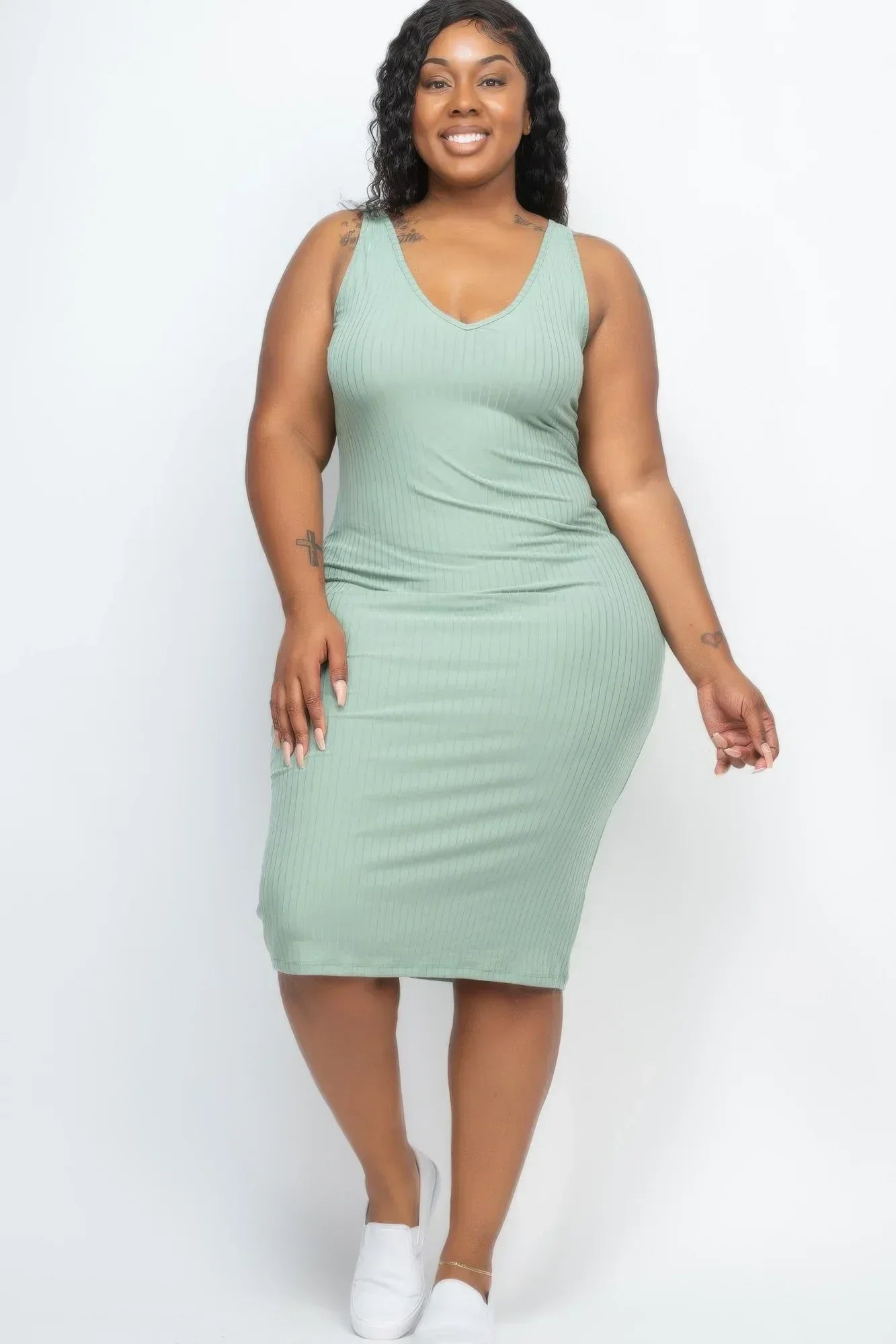 Plus Size Ribbed Sleeveless Bodycon Midi Dress | Mixtshop LLC