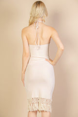Ribbed Halter Neck Fringe Midi Dress | Mixtshop LLC