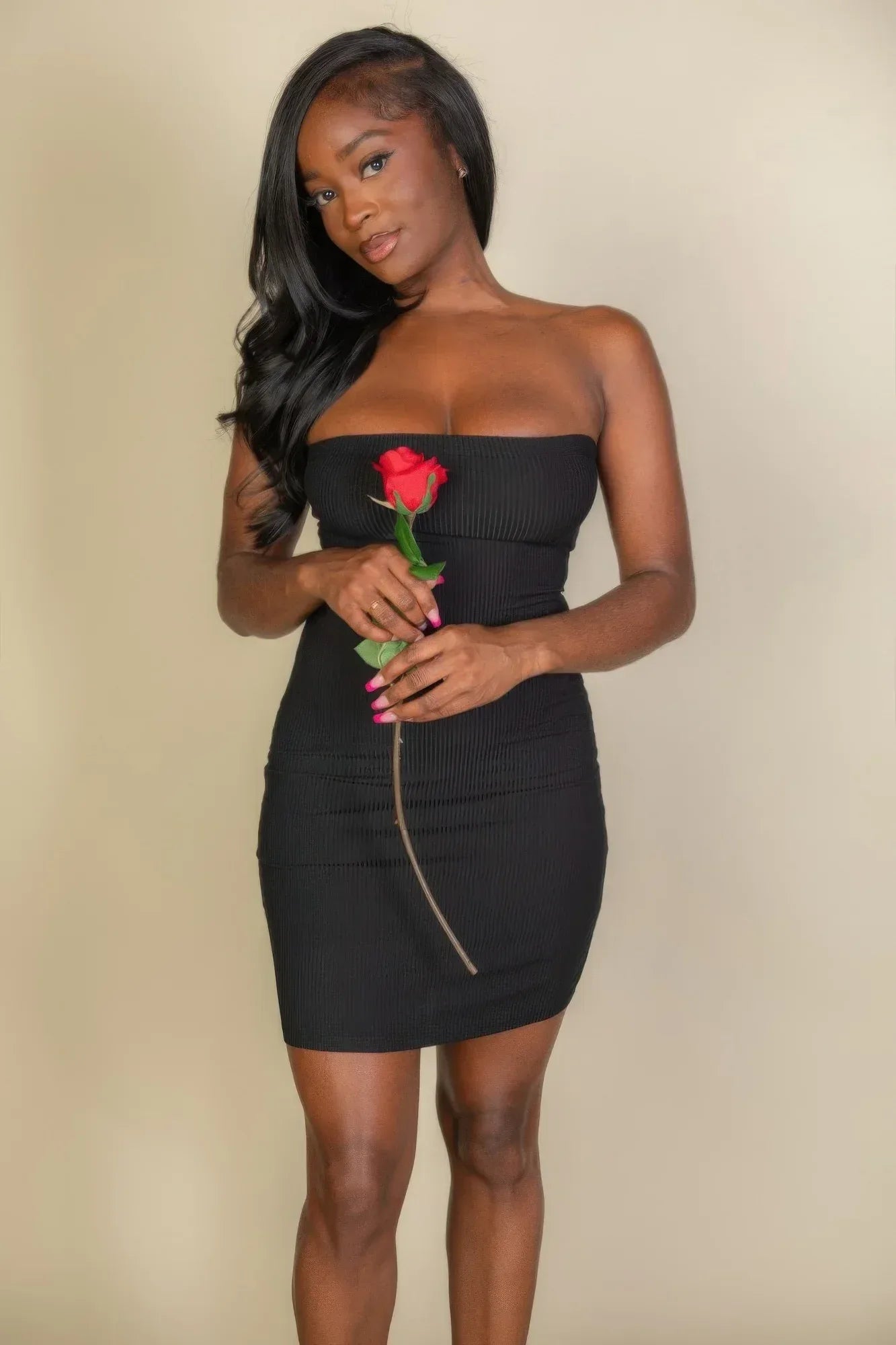 Ribbed Bandeau Cut Out Back Mini Bodycon Dress | Mixtshop LLC Main image