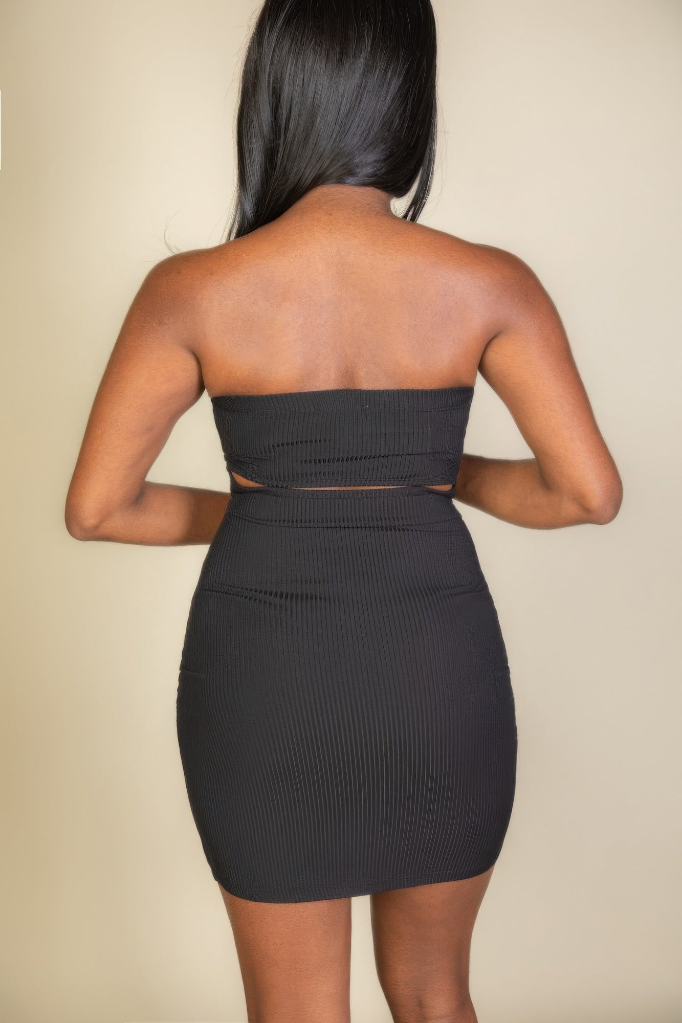 Ribbed Bandeau Cut Out Back Mini Bodycon Dress | Mixtshop LLC