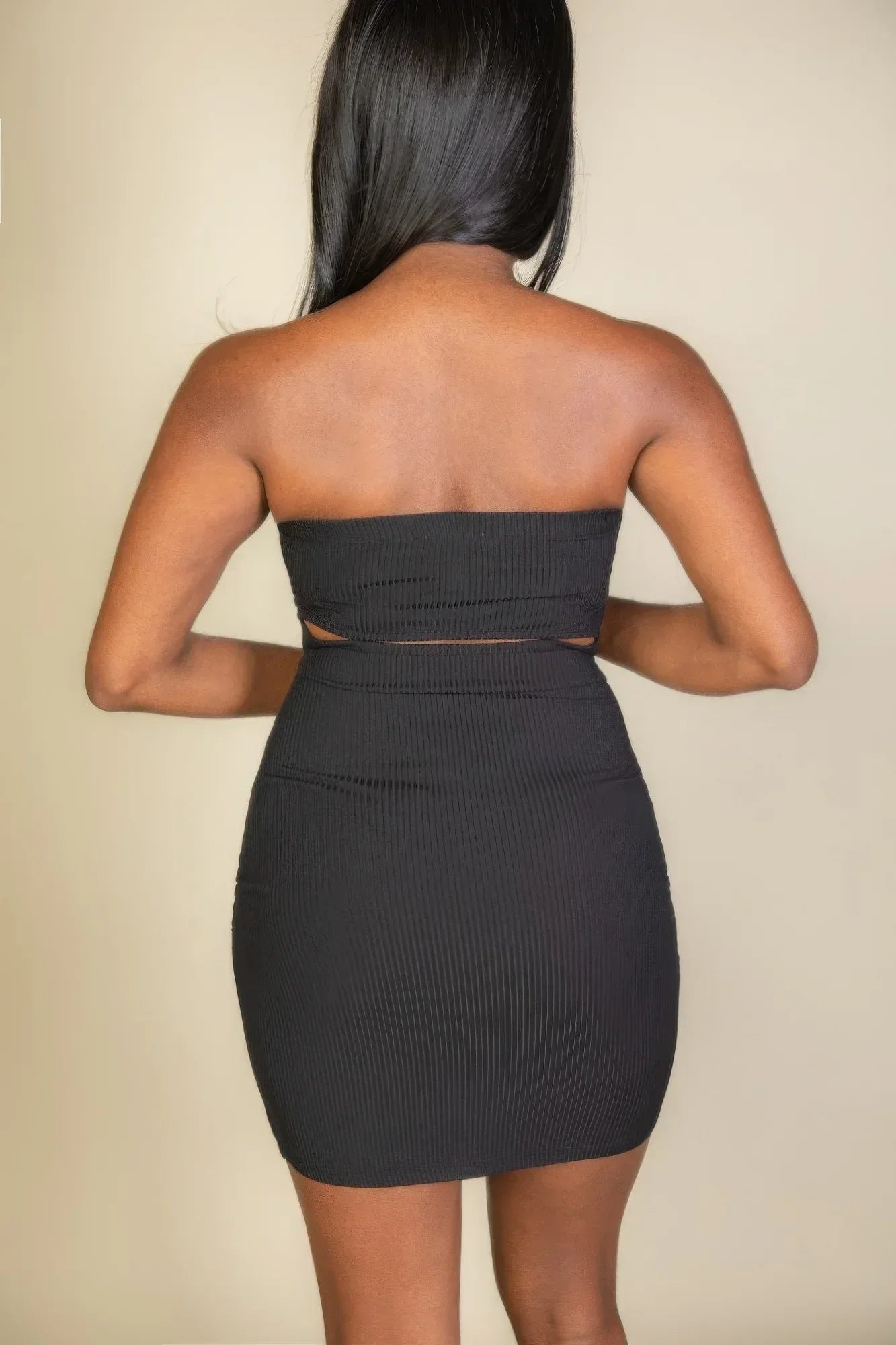 Ribbed Bandeau Cut Out Back Mini Bodycon Dress | Mixtshop LLC