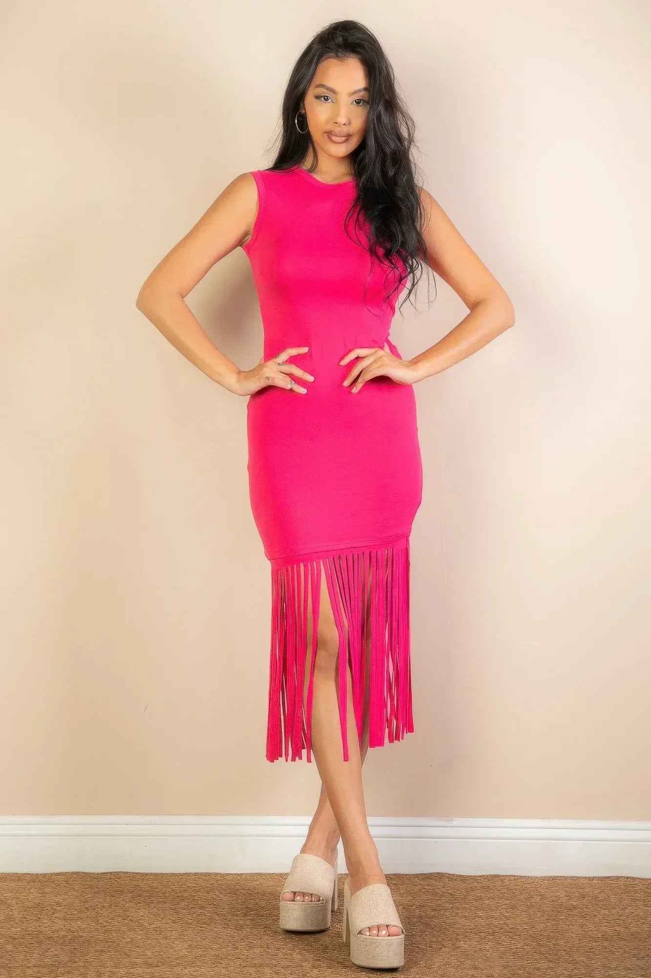 Sleeveless Fringe Midi Dress | Mixtshop LLC