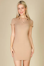 Ribbed Polo Short Sleeve Bodycon Mini Dress | Mixtshop LLC