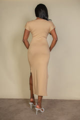 Tie Front Short Sleeve Side Slit Dress | Mixtshop LLC