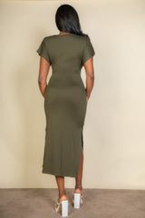 Tie Front Short Sleeve Side Slit Dress | Mixtshop LLC
