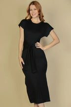 Tie Front Short Sleeve Side Slit Dress | Mixtshop LLC