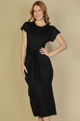 Tie Front Short Sleeve Side Slit Dress | Mixtshop LLC