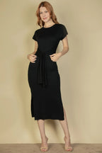 Tie Front Short Sleeve Side Slit Dress | Mixtshop LLC