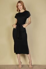 Tie Front Short Sleeve Side Slit Dress | Mixtshop LLC