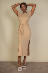 Tie Front Short Sleeve Side Slit Dress | Mixtshop LLC