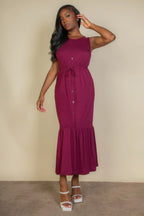 Button Front Tie Waist Sleeveless Maxi Dress | Mixtshop LLC