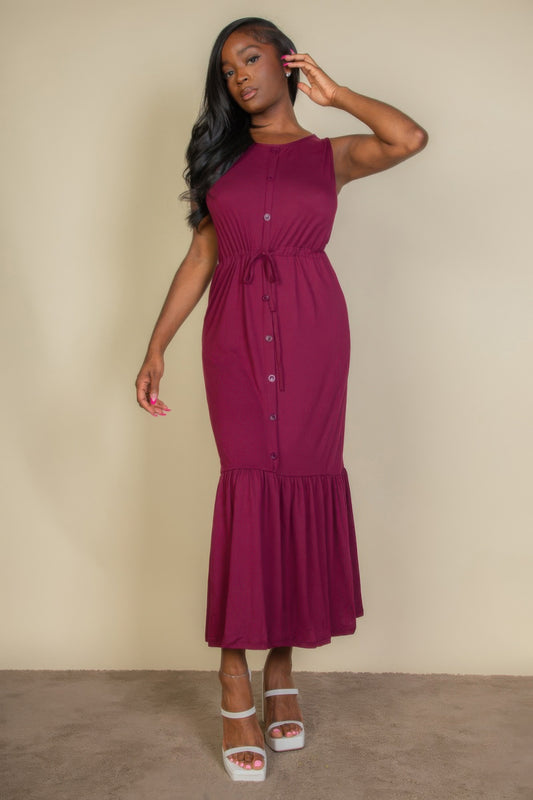 Button Front Tie Waist Sleeveless Maxi Dress | Mixtshop LLC