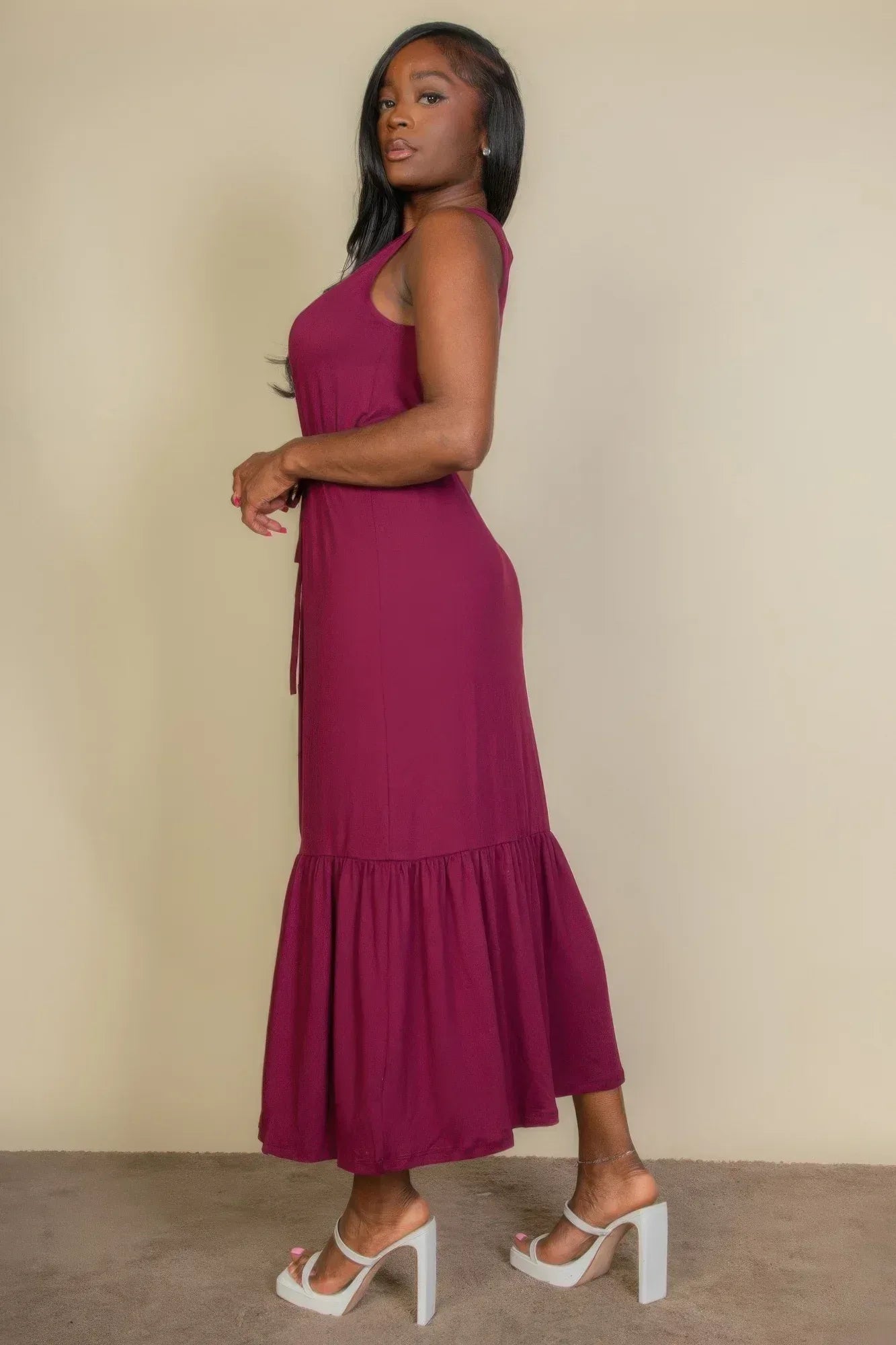 Button Front Tie Waist Sleeveless Maxi Dress | Mixtshop LLC