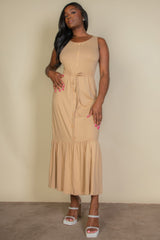 Button Front Tie Waist Sleeveless Maxi Dress | Mixtshop LLC