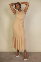 Button Front Tie Waist Sleeveless Maxi Dress | Mixtshop LLC