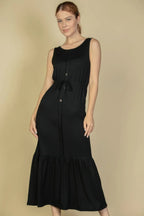Button Front Tie Waist Sleeveless Maxi Dress | Mixtshop LLC