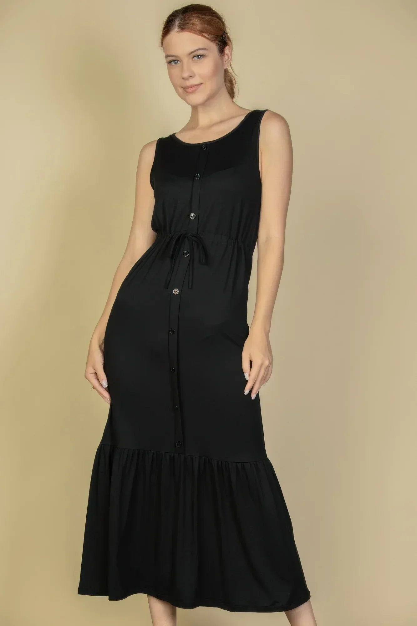 Button Front Tie Waist Sleeveless Maxi Dress | Mixtshop LLC