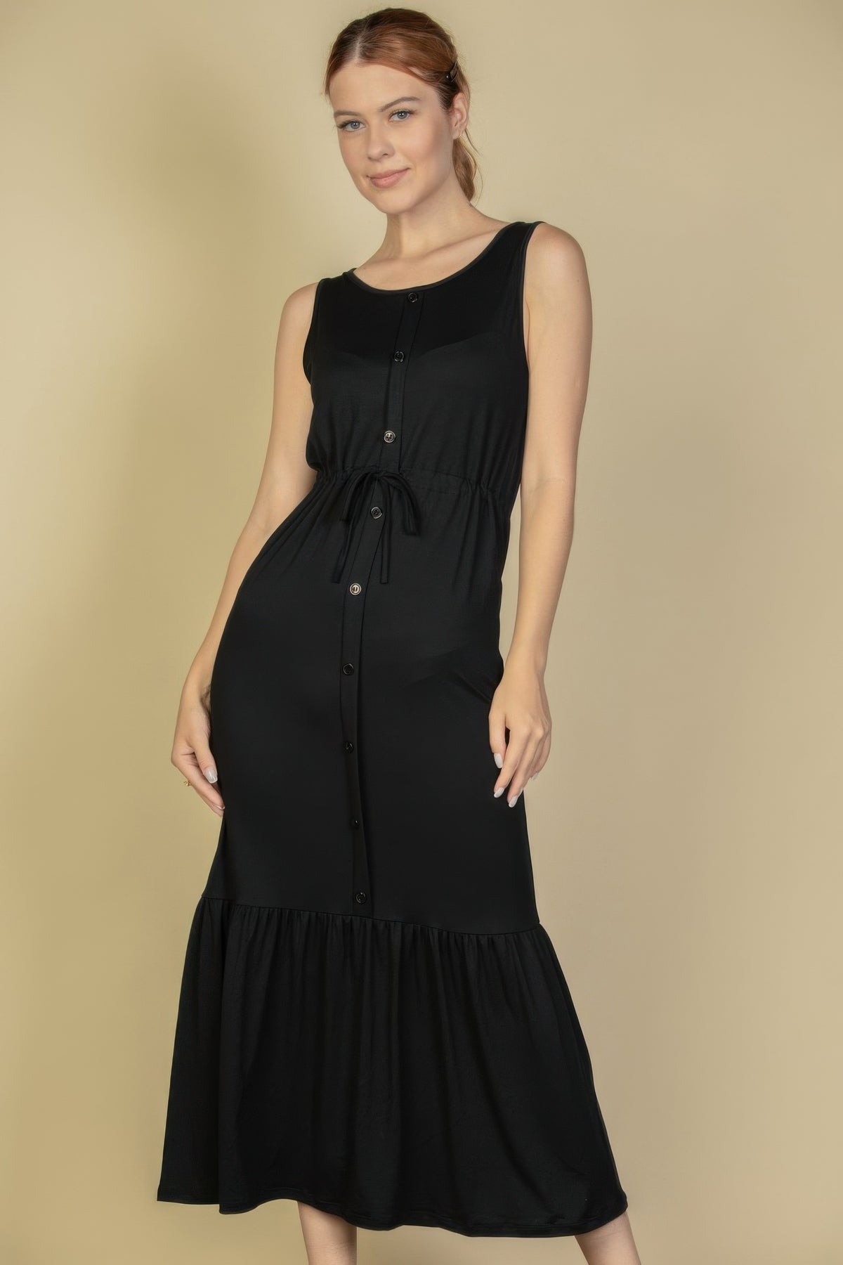 Button Front Tie Waist Sleeveless Maxi Dress | Mixtshop LLC