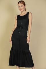 Button Front Tie Waist Sleeveless Maxi Dress | Mixtshop LLC