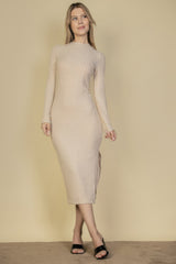 Sweater-knit Fuzzy Mock Neck Split Thigh Dress | Mixtshop LLC