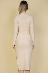 Sweater-knit Fuzzy Mock Neck Split Thigh Dress | Mixtshop LLC