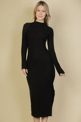 Sweater-knit Fuzzy Mock Neck Split Thigh Dress | Mixtshop LLC