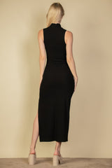 Ribbed Mock Neck Side Slit Sleeveless Bodycon Maxi Dress | Mixtshop LLC