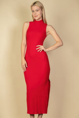 Ribbed Mock Neck Side Slit Sleeveless Bodycon Maxi Dress | Mixtshop LLC