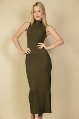 Ribbed Mock Neck Side Slit Sleeveless Bodycon Maxi Dress | Mixtshop LLC
