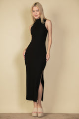 Ribbed Mock Neck Side Slit Sleeveless Bodycon Maxi Dress | Mixtshop LLC