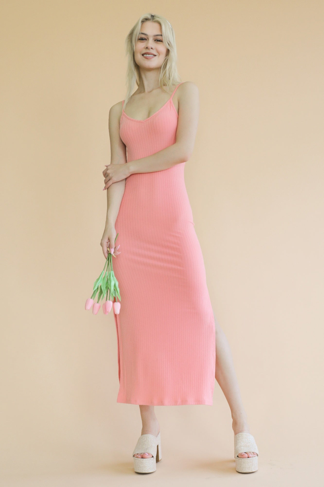 Ribbed Side Slit Long Cami Dress | Mixtshop LLC