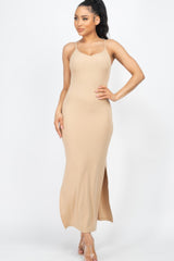 Ribbed Side Slit Long Cami Dress | Mixtshop LLC