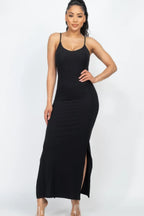 Ribbed Side Slit Long Cami Dress | Mixtshop LLC