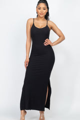 Ribbed Side Slit Long Cami Dress | Mixtshop LLC