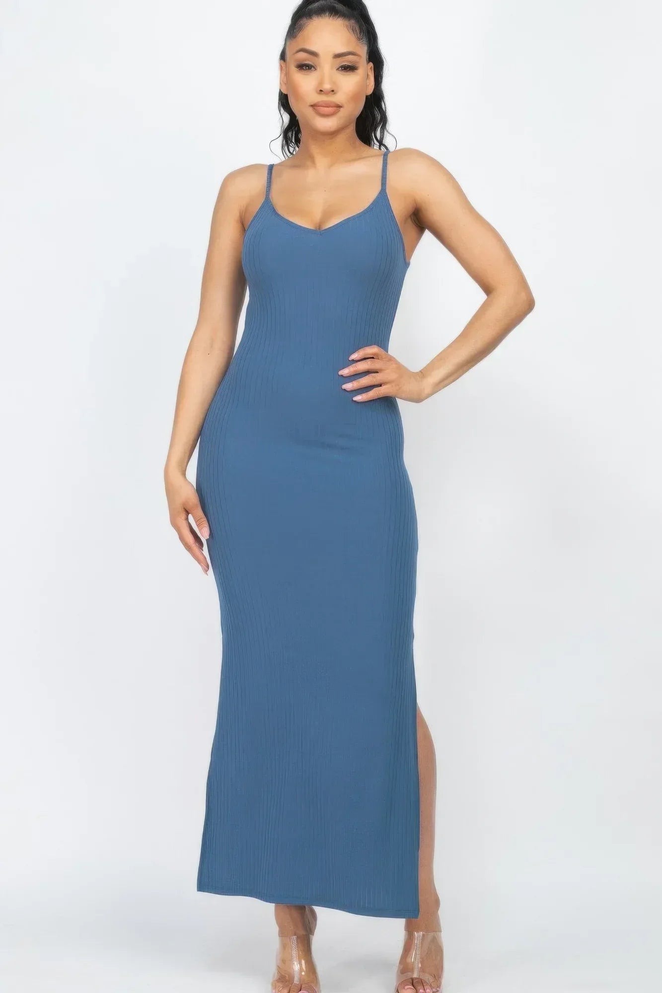 Ribbed Side Slit Long Cami Dress | Mixtshop LLC