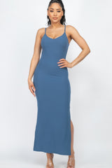 Ribbed Side Slit Long Cami Dress | Mixtshop LLC