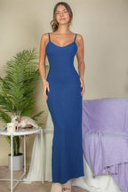 Ribbed Side Slit Long Cami Dress | Mixtshop LLC