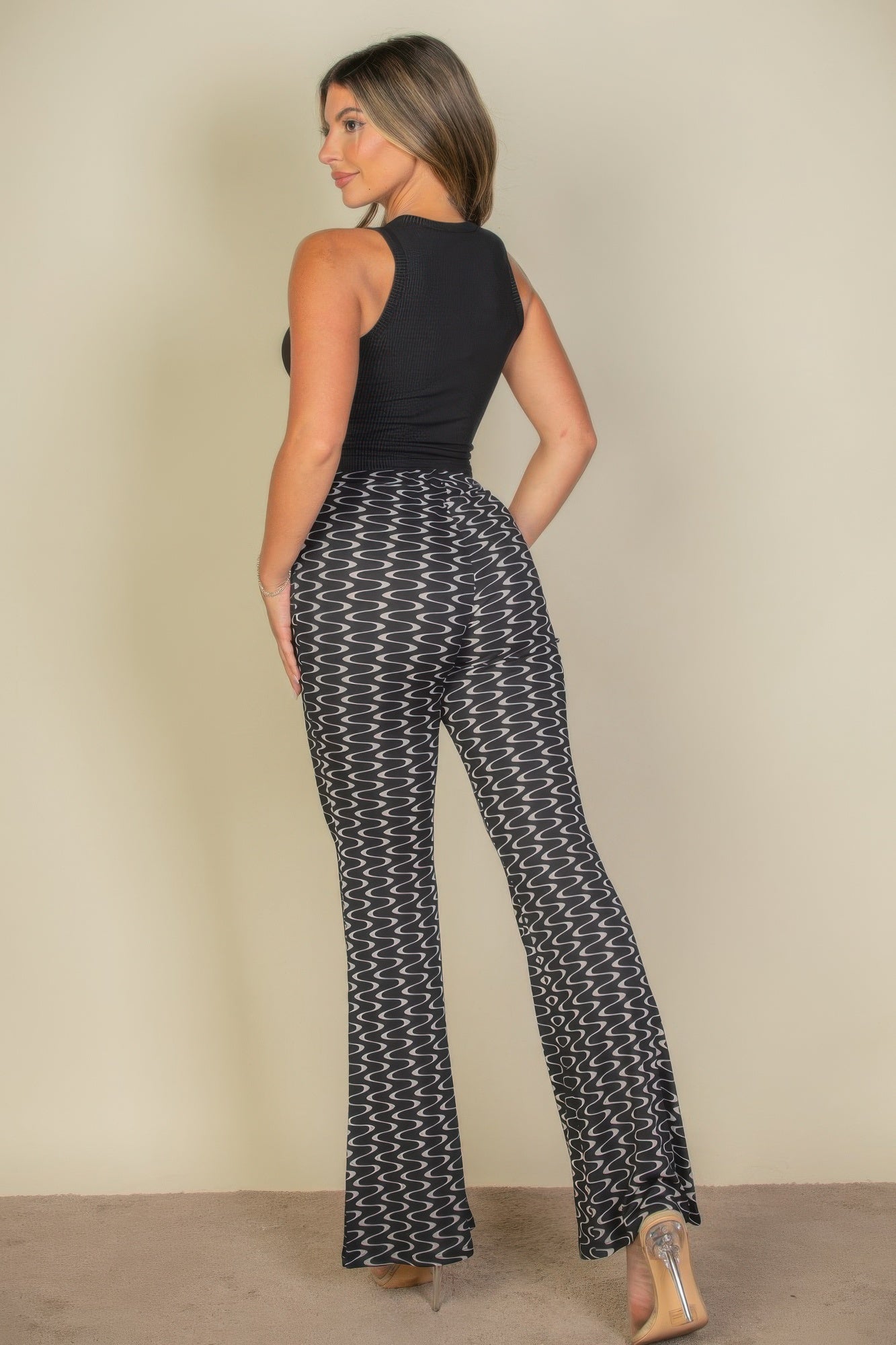 Wavy Print High Waist Flare Pants | Mixtshop LLC